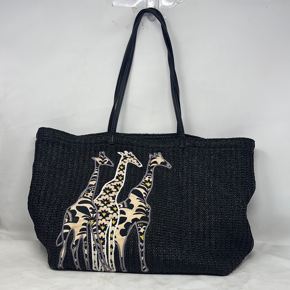 Black Woven Tote Bag with Giraffe Design Vera Bradley